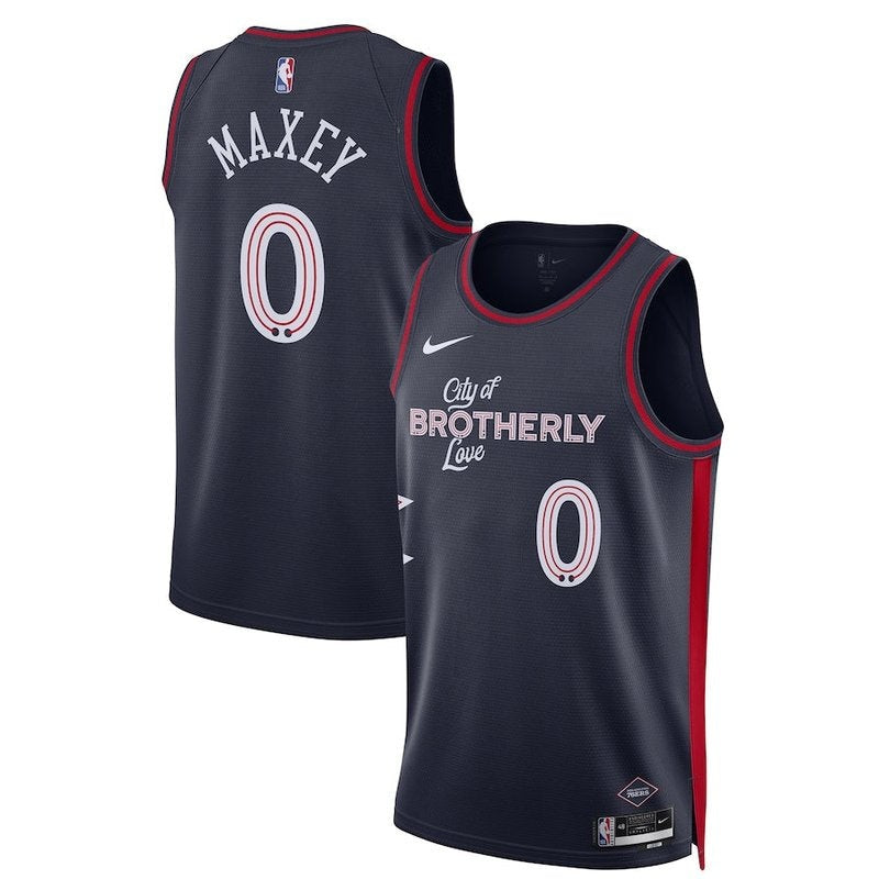 Camisa NBA Tyrese Maxey - Philadelphia 76ers - 23/24 - Azul Marinho - Edição Cidade